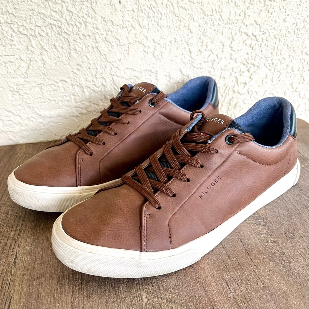 Tommy Hilfiger Brown Leather Low-Top Sneakers